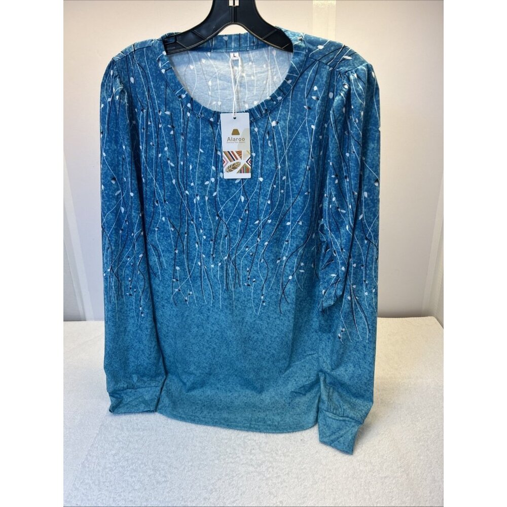 Alaroo Long Sleeve Shirt Blue Print Women SZ L